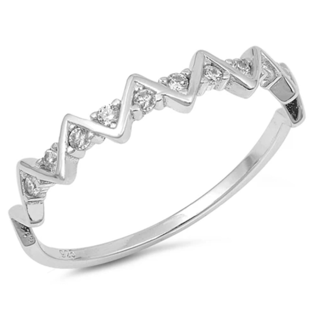 Sterling Silver CZ Ring – Zigzag Sparkle Design (Size 7.5)